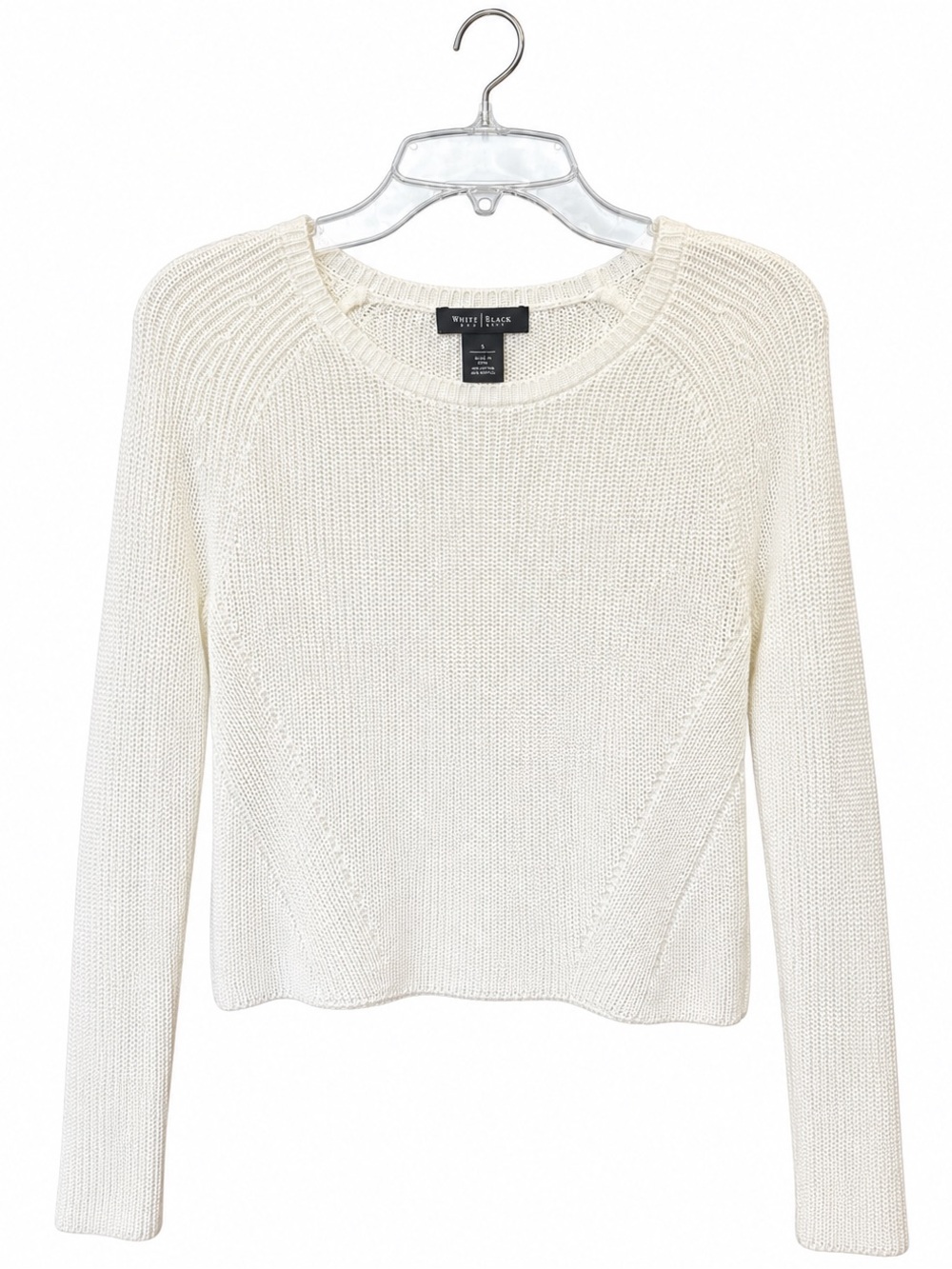 White House Black Market Ivory Cropped Knit Sweater Size Small Cotton Modal